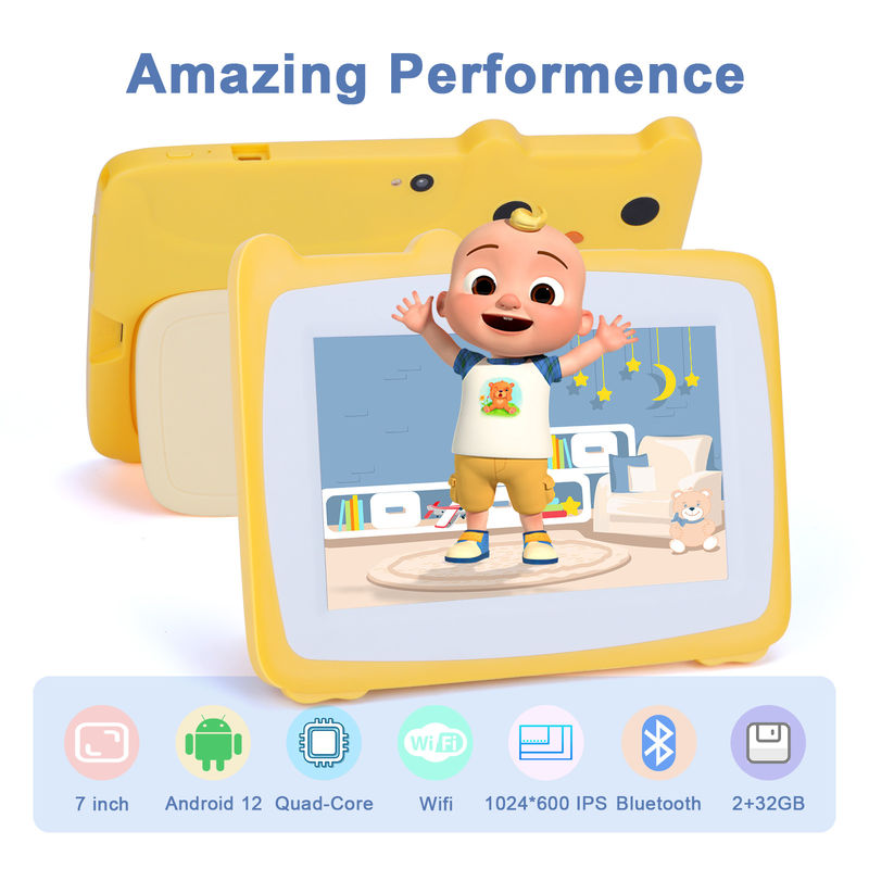 C Idea 7 pollici bambini touch screen tablet fotocamere doppie schermo ad alta definizione 2+32G giallo