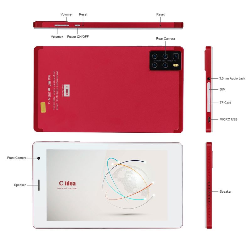 C idea Portable And Convenient Use Tablet touch screen da 7 pollici con display ad alta risoluzione CM520 (rosso)