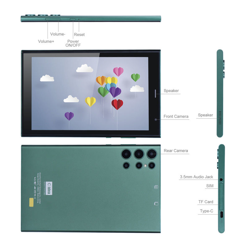 C idea Smart Tablet PC da 8 pollici con custodia antiurto 128GB ROM 800x1280 IPS Display touchscreen per la lettura Verde CM822