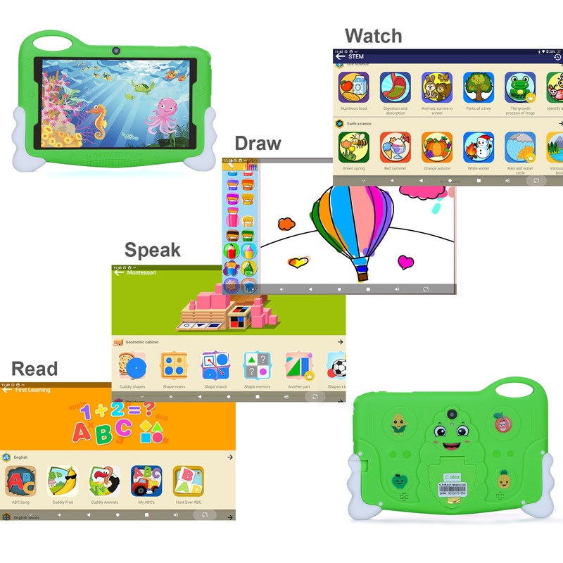 C idea Kids Student Study Tablet 7 pollici Cute Long Battery Life 32GB Storage 2MP + 5MP Due fotocamere CM90 Verde