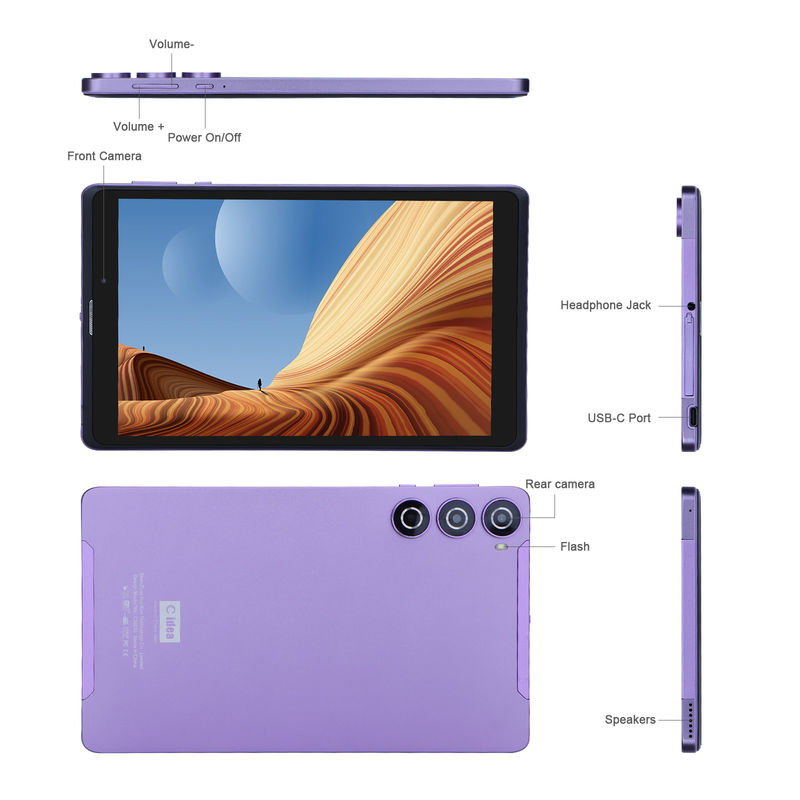 C idea Android 12 Tablet Purple Portable Reading Long Battery Life TF Card Tablet con schermo HD espandibile con custodia CM835