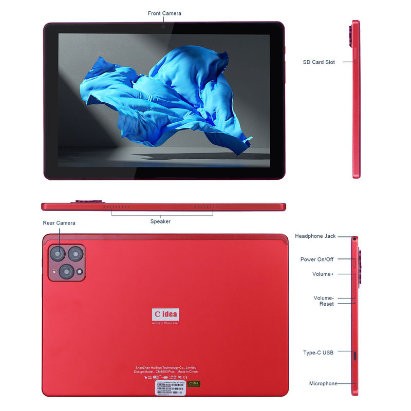 C idea 10 pollici Android 12 Tablet 8GB RAM 256GB ROM Modello CM8000PLUS Rosso