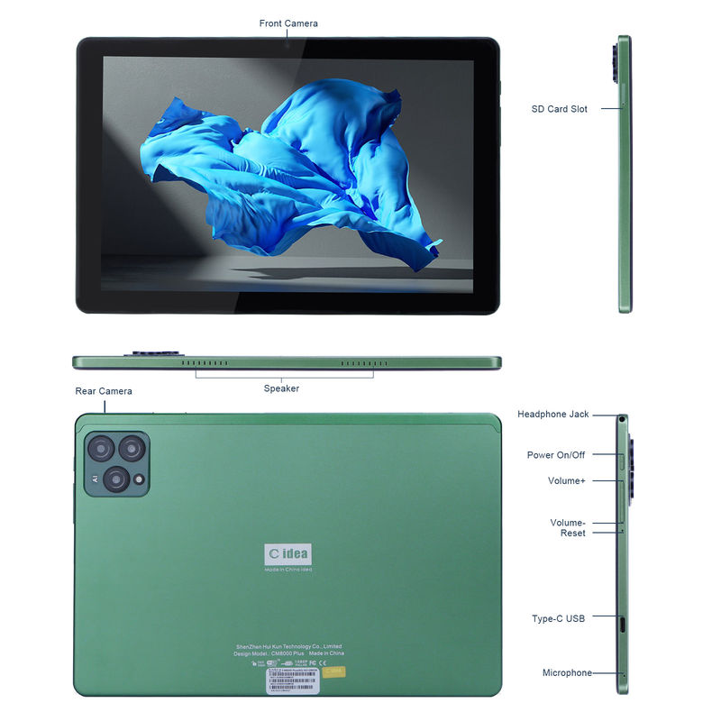 C idea 10 pollici Android 12 Tablet 8GB RAM 256GB ROM Modello CM8000PLUS Verde