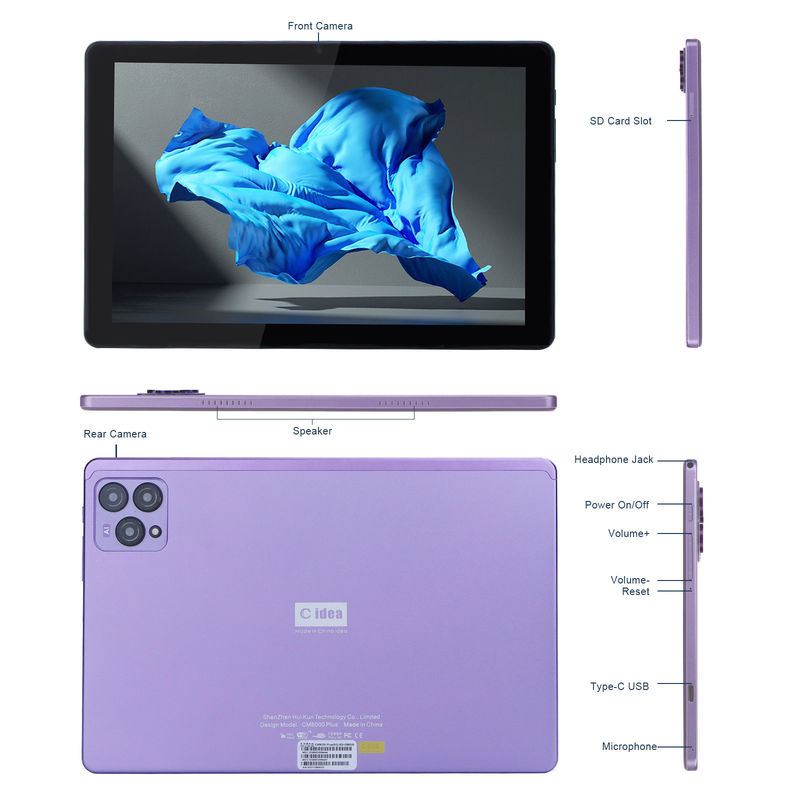 C idea 10 pollici Android 12 Tablet 8GB RAM 256GB ROM Modello CM8000PLUS viola
