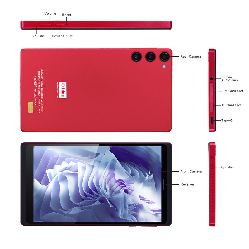 C Idea Tablet da 7 pollici 6GB RAM 128GB ROM Con SIM Tablet Android PC per studenti CM525 Rosso