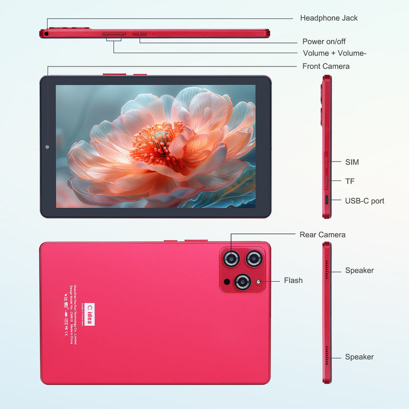 C idea 9 pollici Android 12 Tablet 8GB RAM 512GB ROM 5MP + 8MP Dual Camera WIFI Tablet con SIM CM915 (rosso)