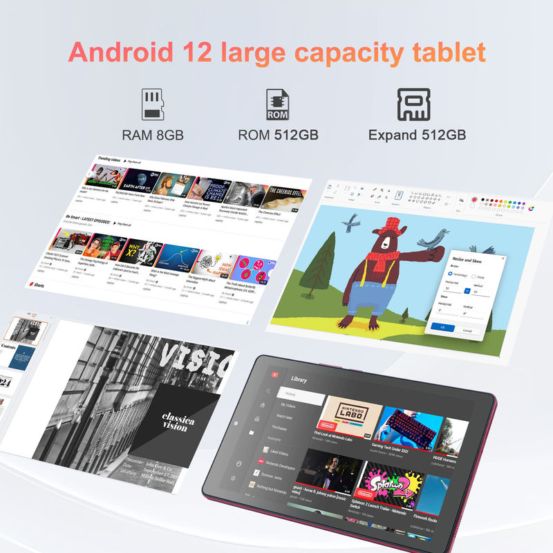 C idea 9 pollici Android 12 Tablet 8GB RAM 512GB ROM 5MP + 8MP Dual Camera WIFI Tablet con SIM CM915 (rosso)