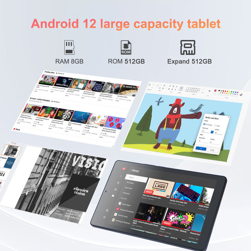 C idea 9 pollici Android 12 Tablet 8GB RAM 512GB ROM 5MP + 8MP Dual Camera WIFI Tablet con SIM CM915 (Grigia)