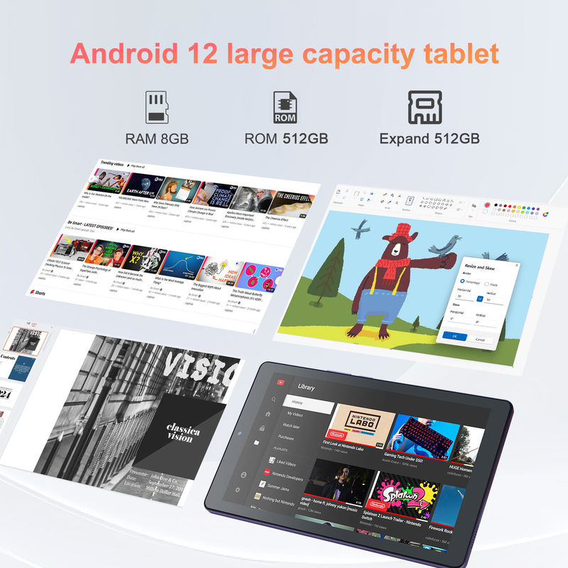 C idea 9 pollici Android 12 Tablet 8GB RAM 512GB ROM 5MP + 8MP Dual Camera WIFI Tablet con SIM CM915 (Purple)
