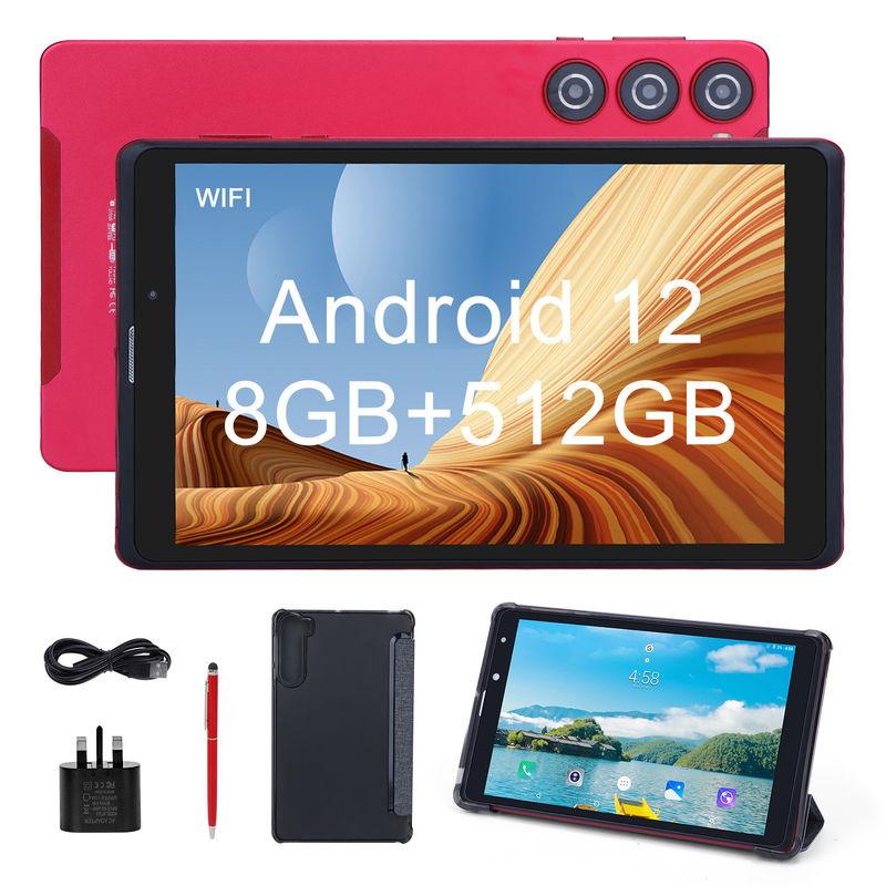 C idea Tablet PC Android da 8 pollici Produttore con Android 12 Quad Core 8GB+512GB Storage IPS HD Display CM835 ((rosso)