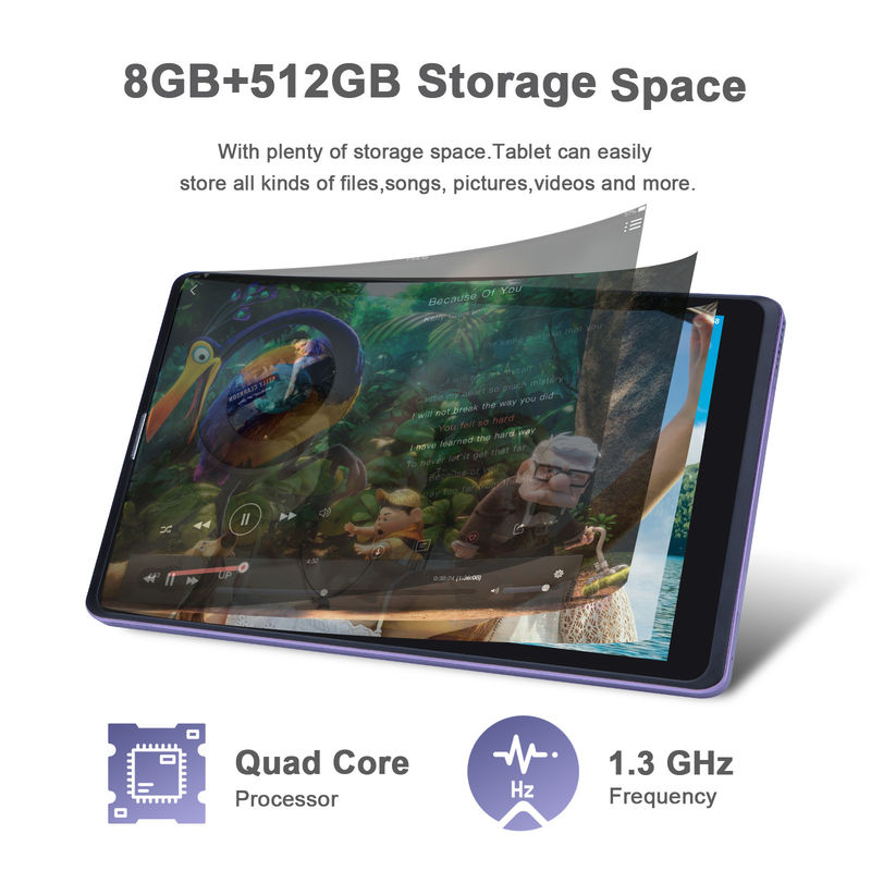C idea 8 pollici Android Tablet Pc Produttore con Android 12 Quad Core 8GB+512GB Storage IPS HD Display CM835 ((viola)
