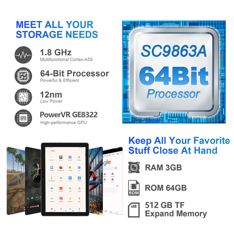 C idea 3GB RAM 64GB ROM 10 pollici Android Tablet PC 512GB Espandi HD IPS Display CM9000 Spazio Grigio