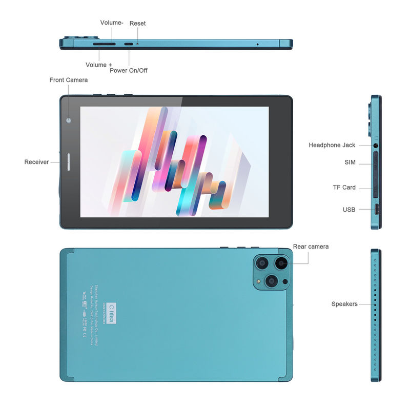C idea 7 pollici Android Smart Tablet 8+512GB Quad Core WiFi Tablet HD Touch Screen CM513 ((blu)