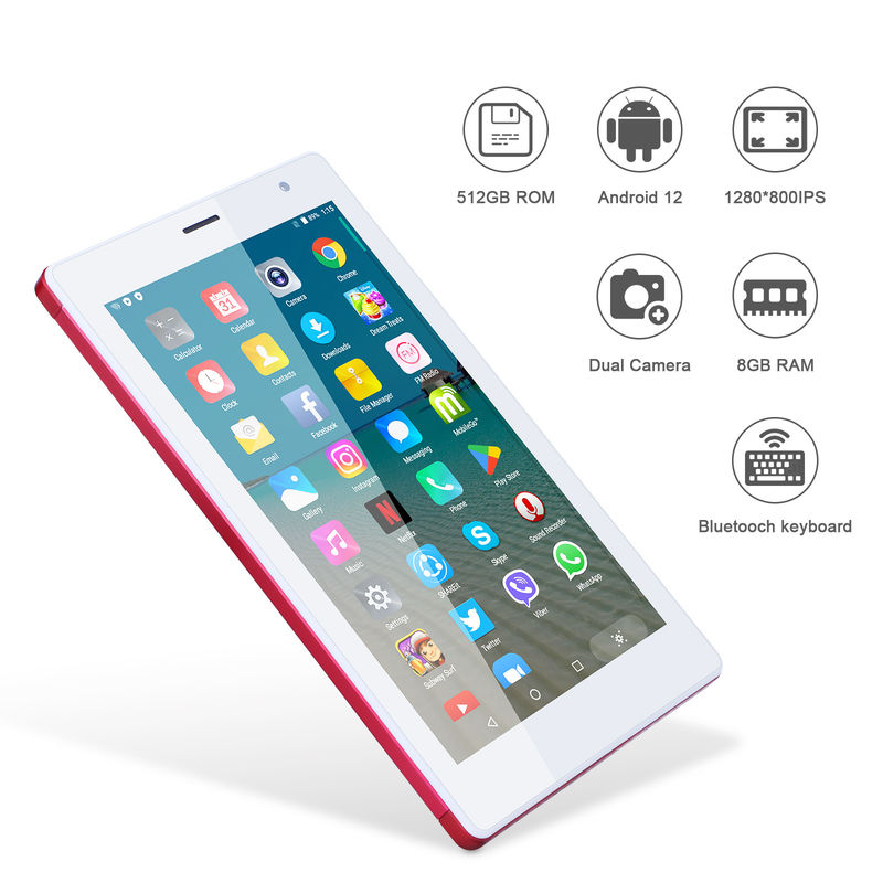 C idea 7 pollici Android Smart Tablet 8+512GB Quad Core WiFi Tablet HD Touch Screen CM513 ((Rosso)