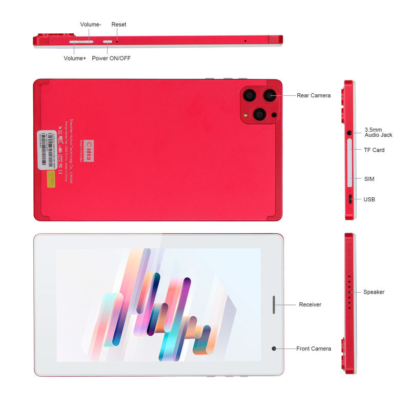 C idea 7 pollici Android Smart Tablet 8+512GB Quad Core WiFi Tablet HD Touch Screen CM513 ((Rosso)