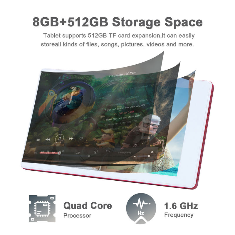 C idea 7 pollici Android Smart Tablet 8+512GB Quad Core WiFi Tablet HD Touch Screen CM513 ((Rosso)