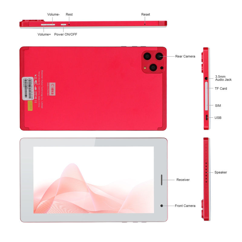 C idea 7 Inch Tablet PC 8GB RAM 512GB ROM Quad Core Processor Dual Camera WiFi/BT per adolescenti con Case CM513 (rosso)