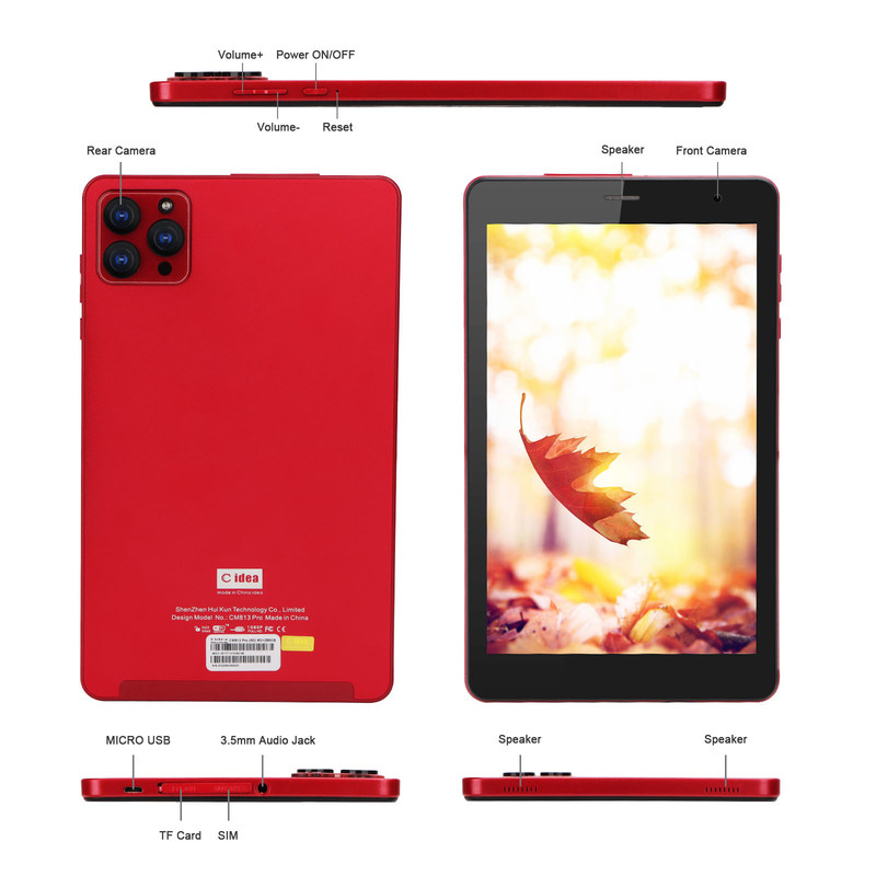 C idea 8 pollici Android 12 Tablet 6GB RAM 512GB ROM 8000mAh Batteria 5+8MP Fotocamera CM813 PRO-rosso