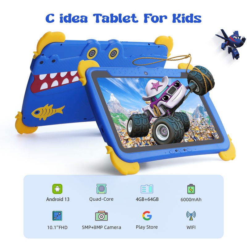 C idea Kids Tab 10.1inch Android 13 Tablet per bambini 4GB RAM 64GB ROM Protezione oculare Touchscreen per bambini da 3 a 8 anni