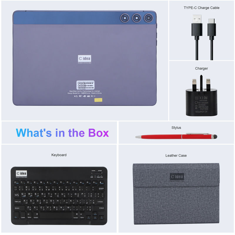 C idea Android Tablet 10,1 pollici con doppia fotocamera 8GB RAM 512GB WIFI 5G Tablet con mouse tastiera Supporto SIM per la scuola
