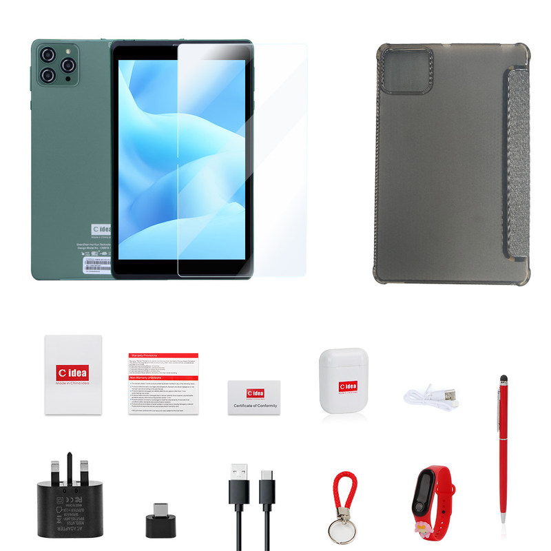 C idea 8 pollici Android Tablet PC Con Android 12 OS Quad Core CPU 8GB RAM 512GB Storage IPS HD Display CM818-Green
