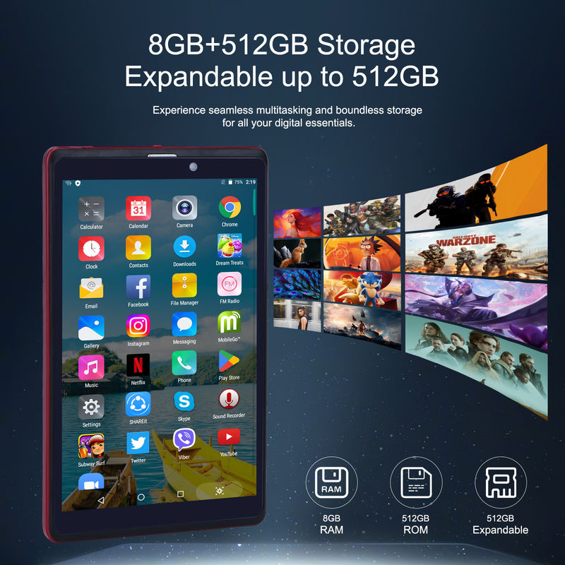 C idea 8 pollici Android 12 Tablet 8GB RAM 512GB ROM 8000mAh Batteria 5+8MP Fotocamera per studenti con supporto SIM CM818-rosso