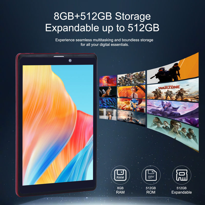 C idea 8 pollici Android 12 Tablet 8GB RAM 512GB ROM 8000mAh Batteria 5+8MP Fotocamera per adolescenti con supporto SIM CM818-rosso