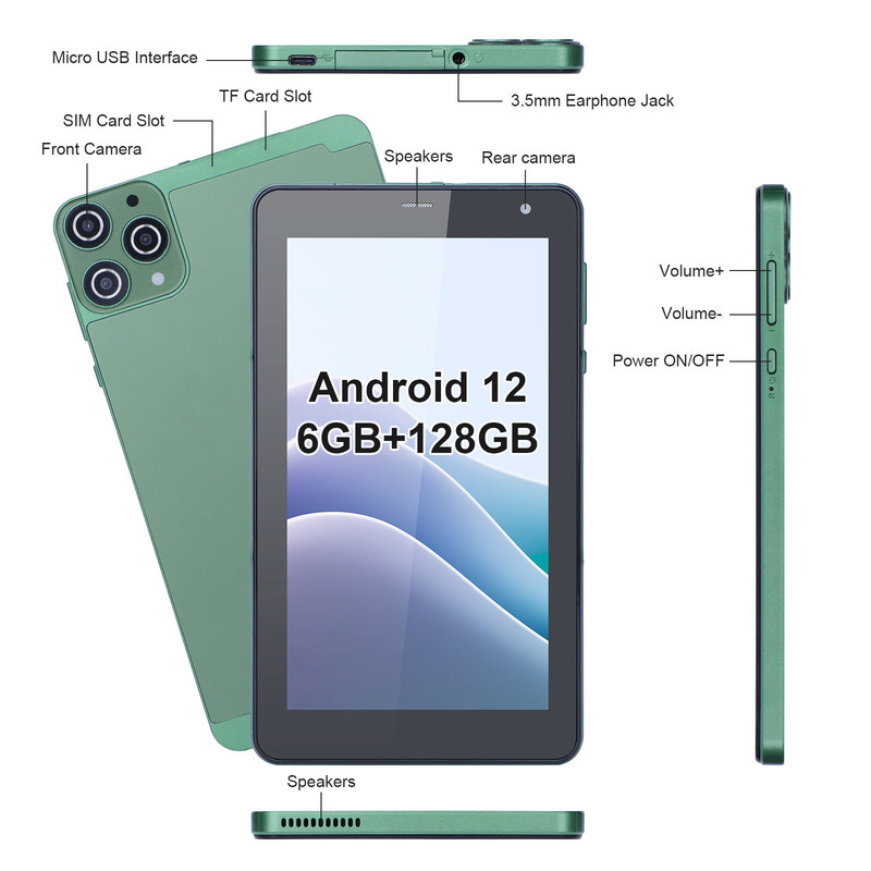 C Idea Tablet Android da 7 pollici 6+128GB Quad Core Touch Screen Tablet per Studenet CM515 ((verde)