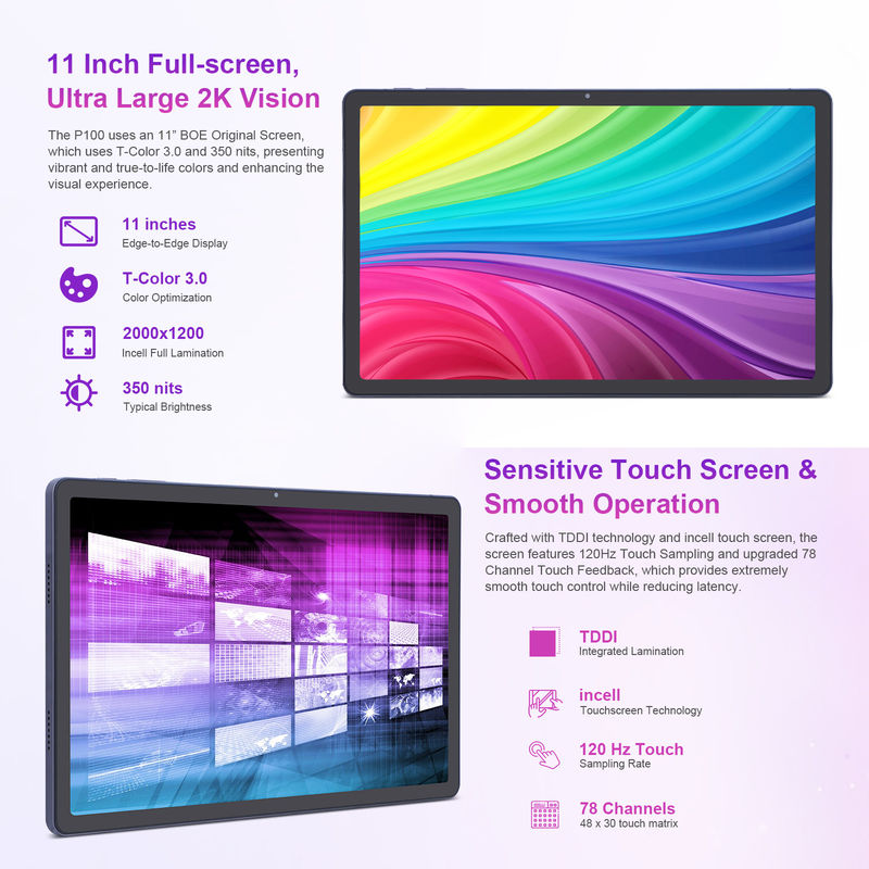 C idea Android 13 Dual Camera 5MP+13MP Con 1200*2000 2K Screen 11 Inch Tablet PC P100