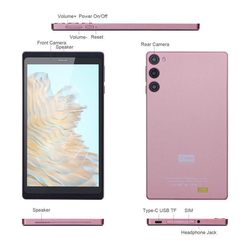 C Idea Android 12 Tablet 6GB RAM 128GB ROM Con SIM 7 Pollici Tablet PC Per Studenti CM525 Rosa