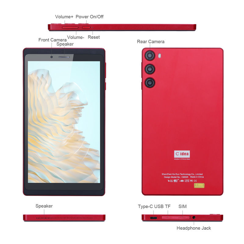 C Idea Tablet da 7 pollici 512GB con SIM Tablet Android PC per studenti che imparano CM525 Rosso