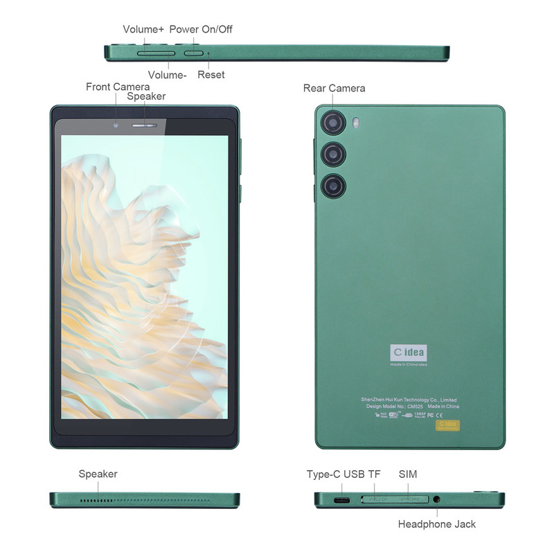 C Idea 7 pollici 6GB+128GB IPS Screen 5MP+8MP Tablet Android PC CM525 Verde