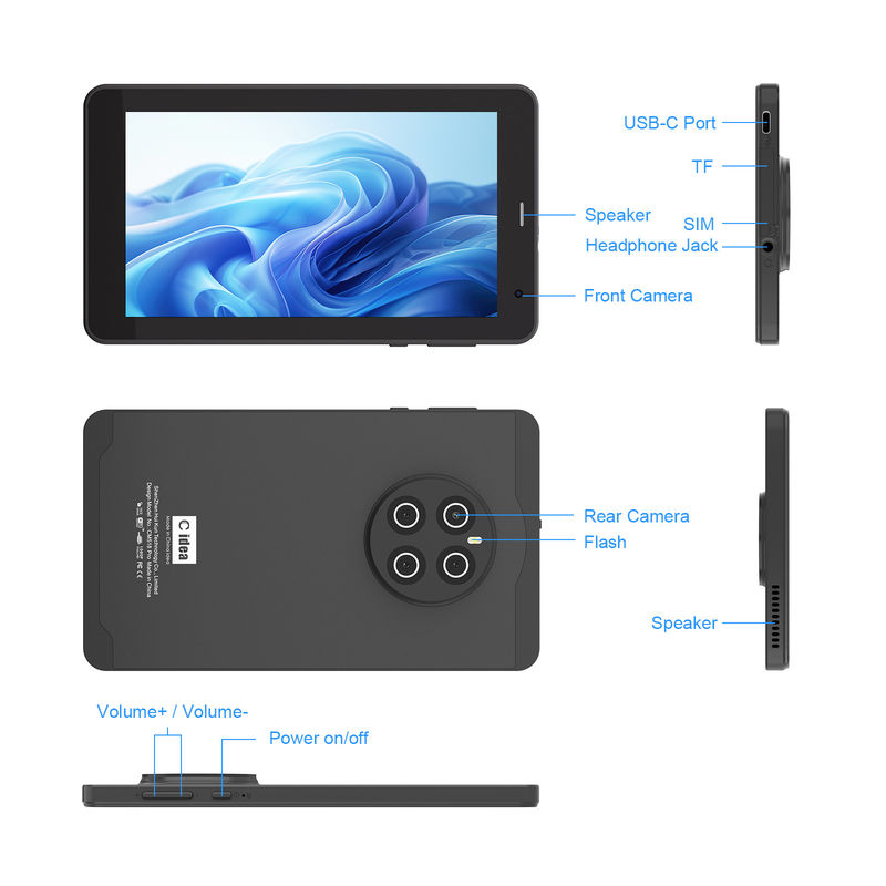 C Idea Android 13 Tablet 512GB con SIM 7 pollici Tablet PC per studenti CM518 Pro Nero