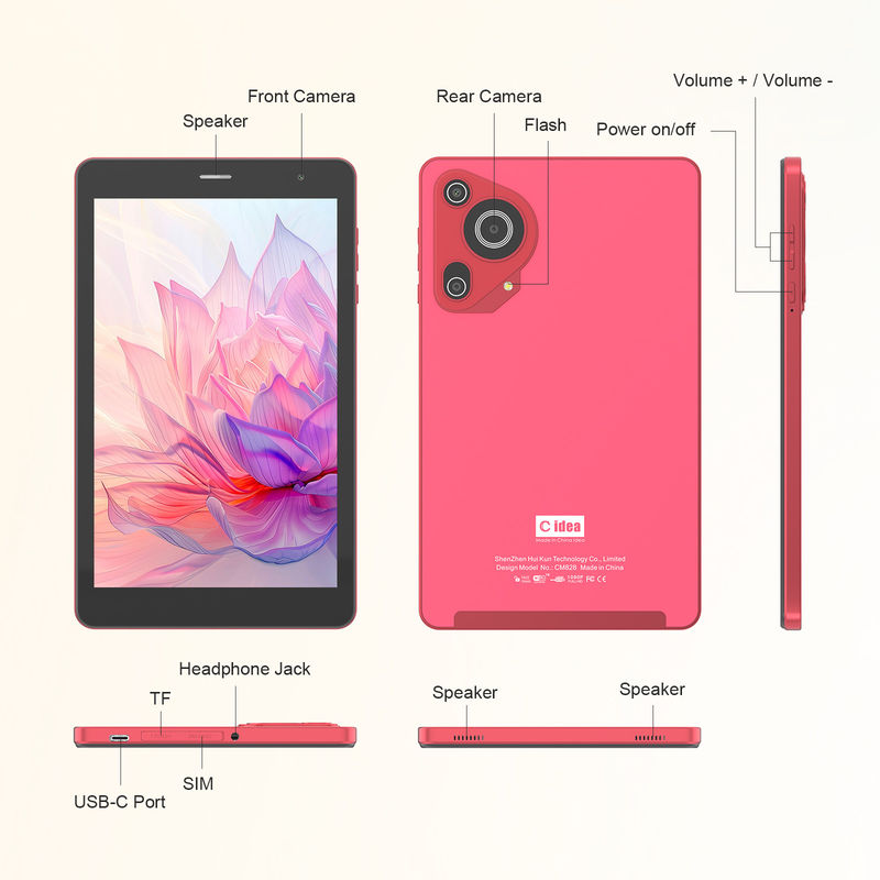 C Idea 5g Android Tablet 8+512gb Tablet da 8 pollici per studenti con SIM e Wifi Cm828 rosso