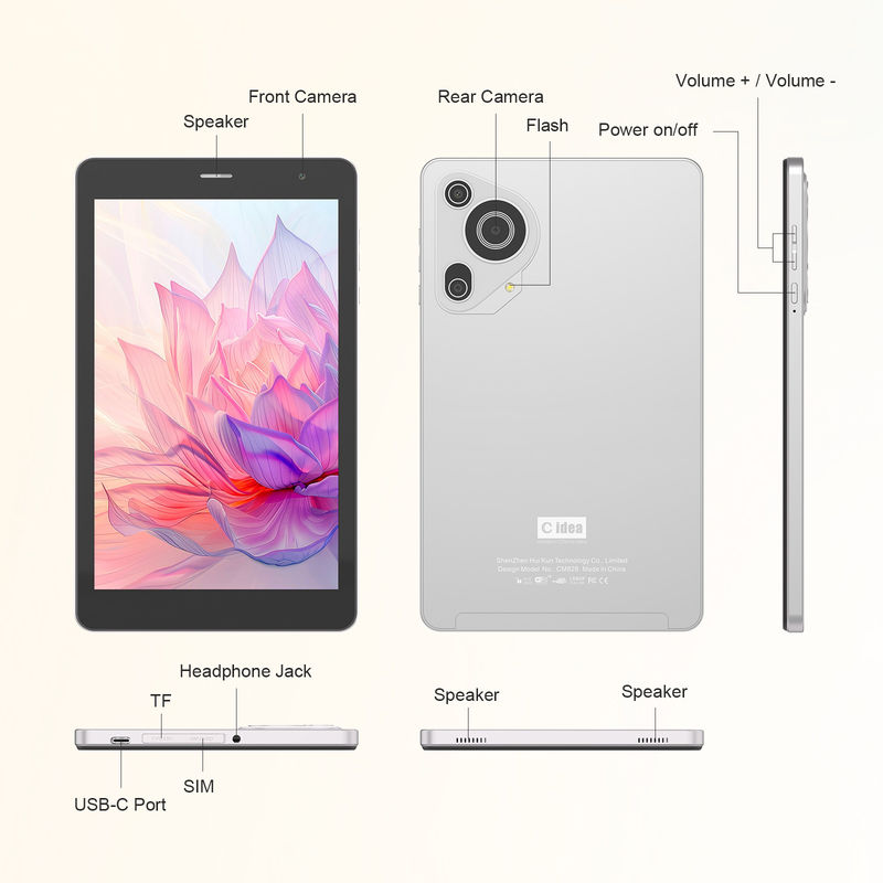 C Idea Tablet da 8 pollici con doppia fotocamera touch screen Smart Tablet Pc con telefonate CM828 Silver