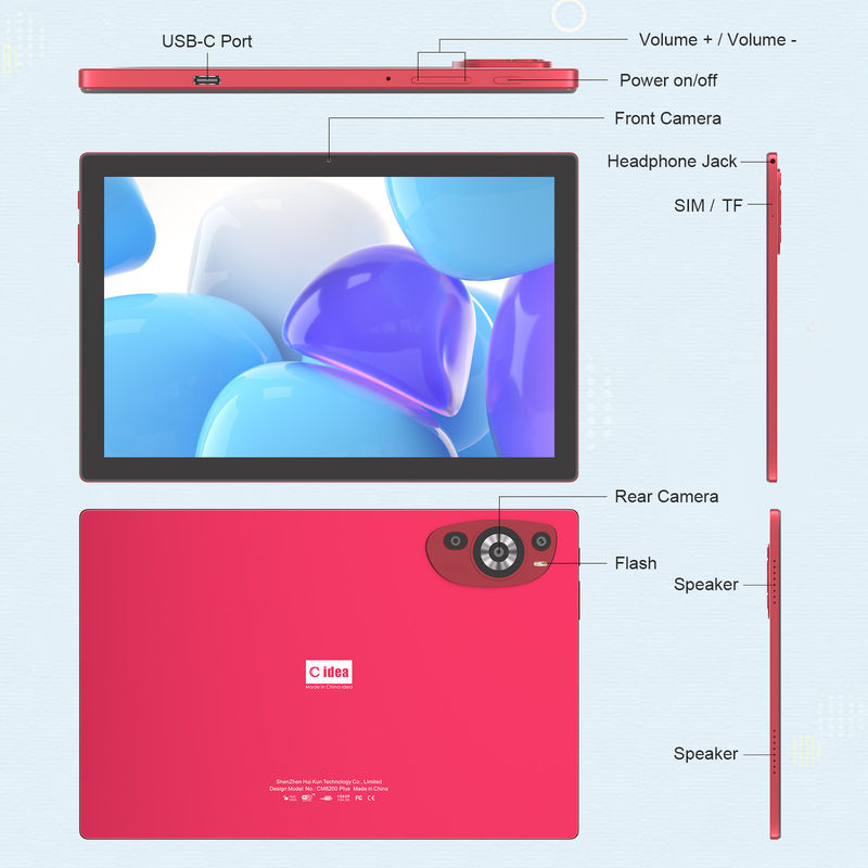 C Idea 10,1 pollici Android 14 Smart Tablet Pc con supporto Sim per adolescenti CM8200Plus rosso