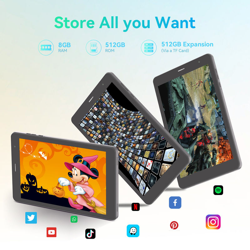 C Idea ODM 8 pollici 8+512gb 8000mah 5+8MP Dual Camera Android Tablet Pc Con Sim Per Studenti CM828 Nero