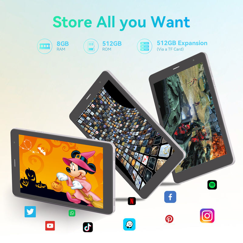 C Idea ODM 8 pollici batteria lunga 512GB Dual Camera Octa-Core Processore Android Tablet Pc con custodia per studenti CM828 argento