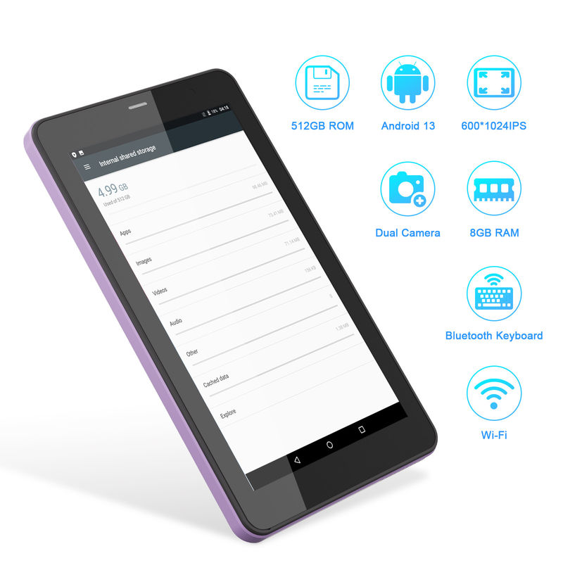 C Idea Android 13 Tablet didattico, 8+512GB, Tablet portatile da 7 pollici con supporto SIM  CM518pro Purple
