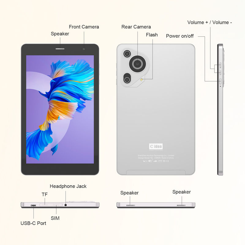 C Idea Tablet da 8 pollici con doppia fotocamera touch screen Smart Tablet PC CM828 in argento