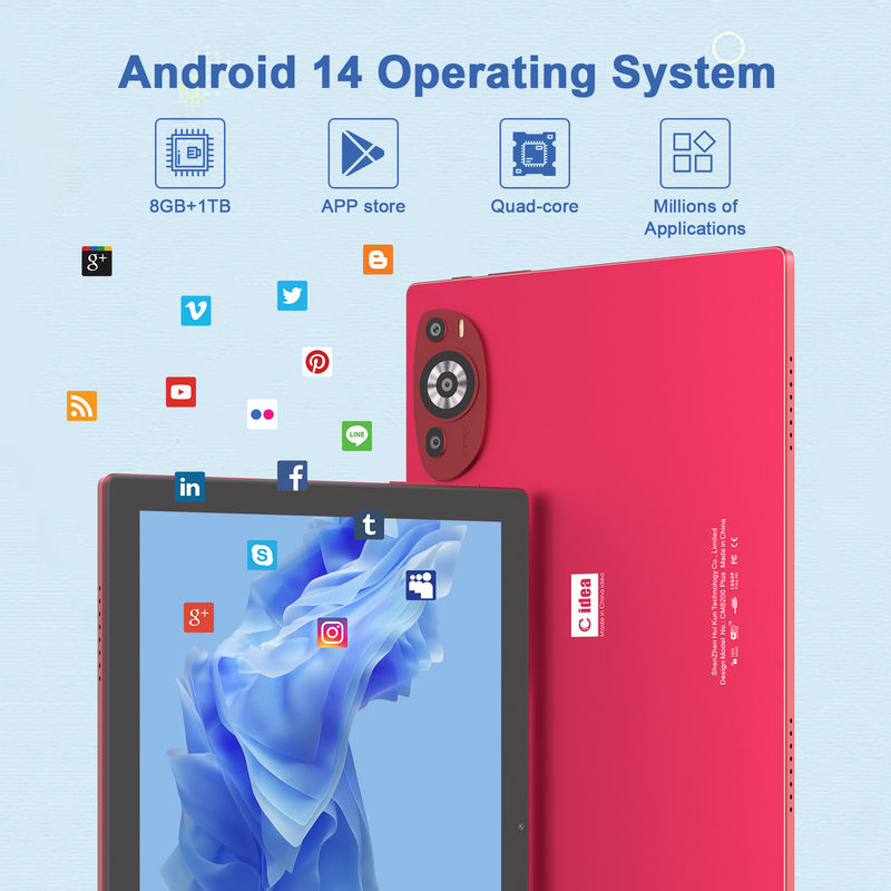 C Idea 10.1 Inch Android 14 Smart Tablet Pc con doppia SIM e penna CM8200Plus rosso