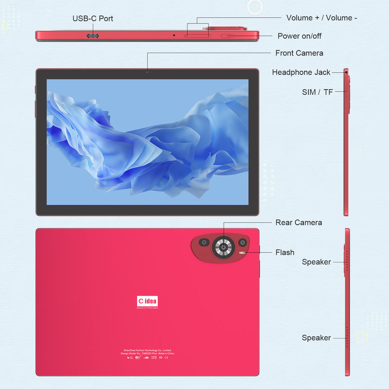 C Idea 10.1 Inch Android 14 Smart Tablet Pc con doppia SIM e penna CM8200Plus rosso