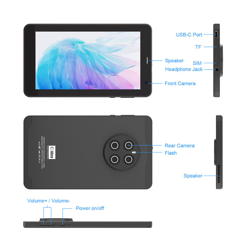 C Idea Android 13 Tablet 512GB Con SIM 7 Pollici Tablet PC CM518 Pro Nero