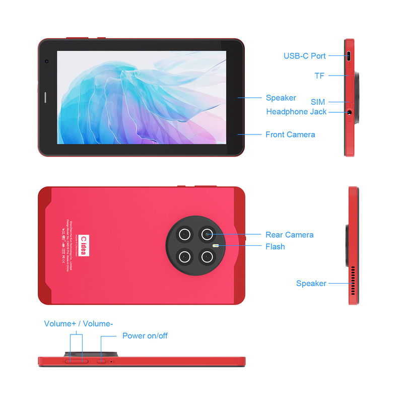 C Idea Tablet Android 13 con SIM Wifi Tablet touch screen da 7 pollici CM518 Pro rosso