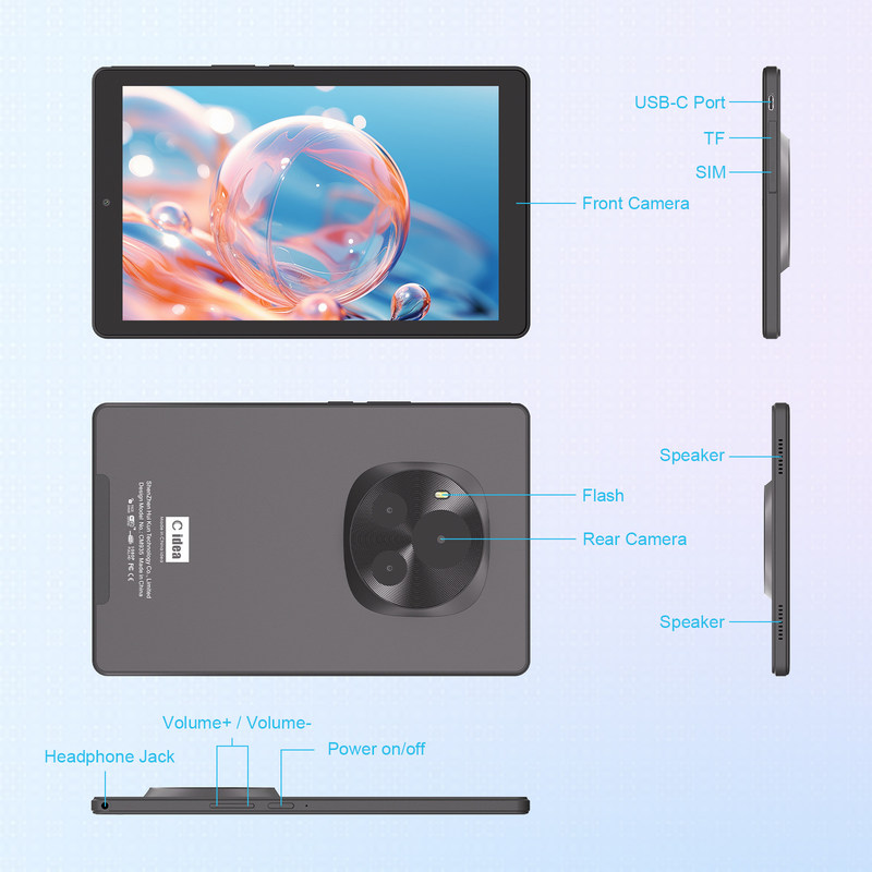 C Idea Android Tablet IPS Screen Smart Tablet PC con Sim Per gli studenti dell'istruzione CM935 Nero