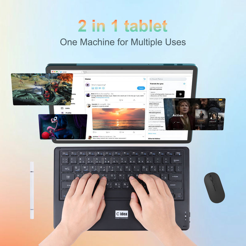 C Idea Tablet da 14 pollici Smart Tablet PC con tastiera e mouse CM14000 più blu