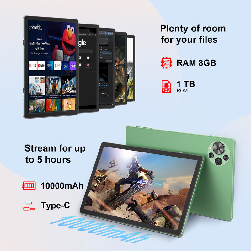C Idea Nuovo 10.5 Inch Android 14 Tablet PC 2k Touch Screen Tablet con SIM CM10500 Plus verde