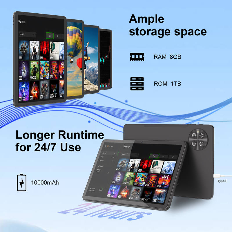 Tablet C Idea da 10,1 pollici Android 15, 8 GB di RAM, 1 TB di ROM, modello CM8800plus, nero