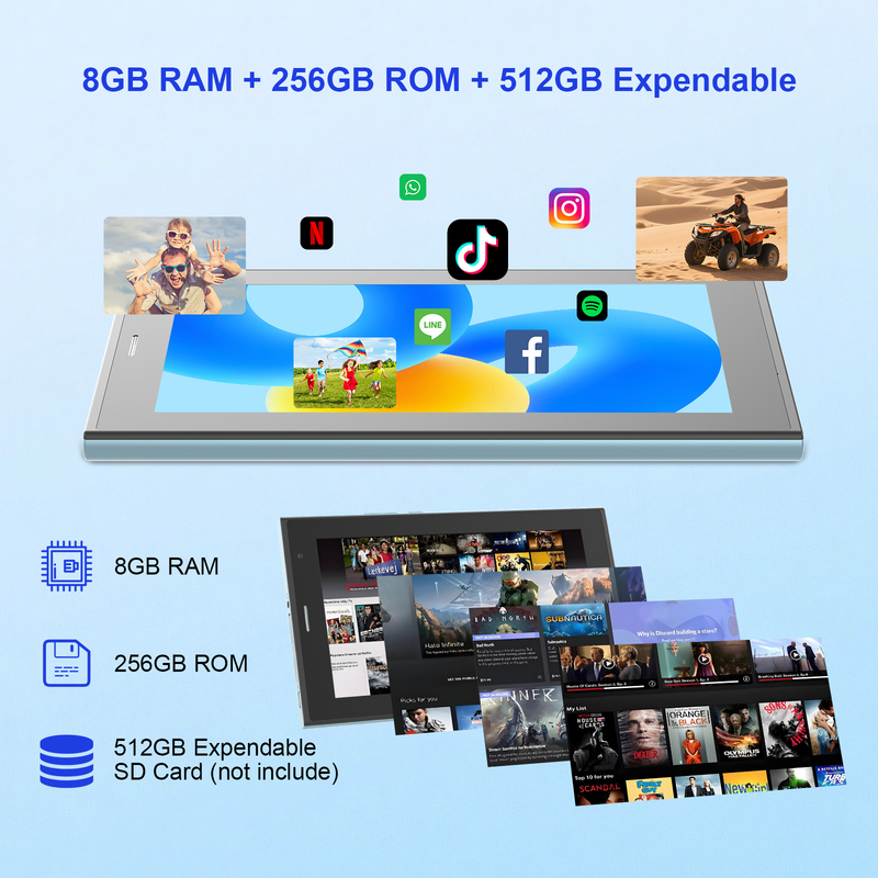 C idea Tablet Wifi da 7 pollici con custodia 8+256GB Storage Quad Core Processor 600x1024 IPS Touchscreen CM524 blu