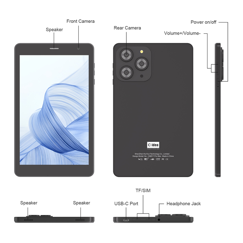 Tablet C idea da 8 pollici con Wi-Fi, 8+512GB di memoria, processore Quad Core, schermo touchscreen IPS 800x1280 CM817 Pro